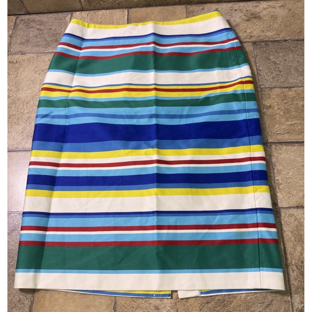 Talbots Womens Size 4 Pencil Skirt Multicolor Striped Cotton Lined Midi Career
